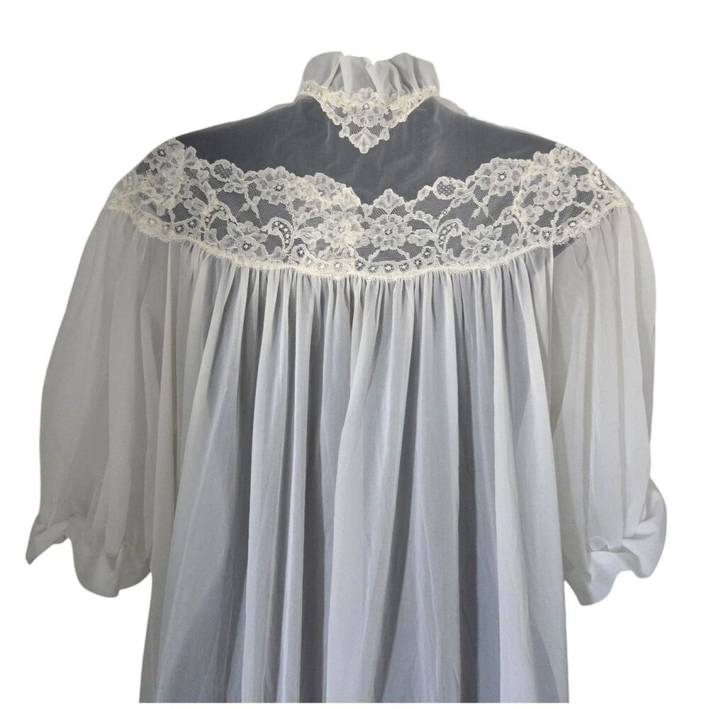 VTG 60s Vanity Fair Sheer Nylon Tricot Robe High Ruffle Collar Peignoir Dollette - Picture 5 of 10